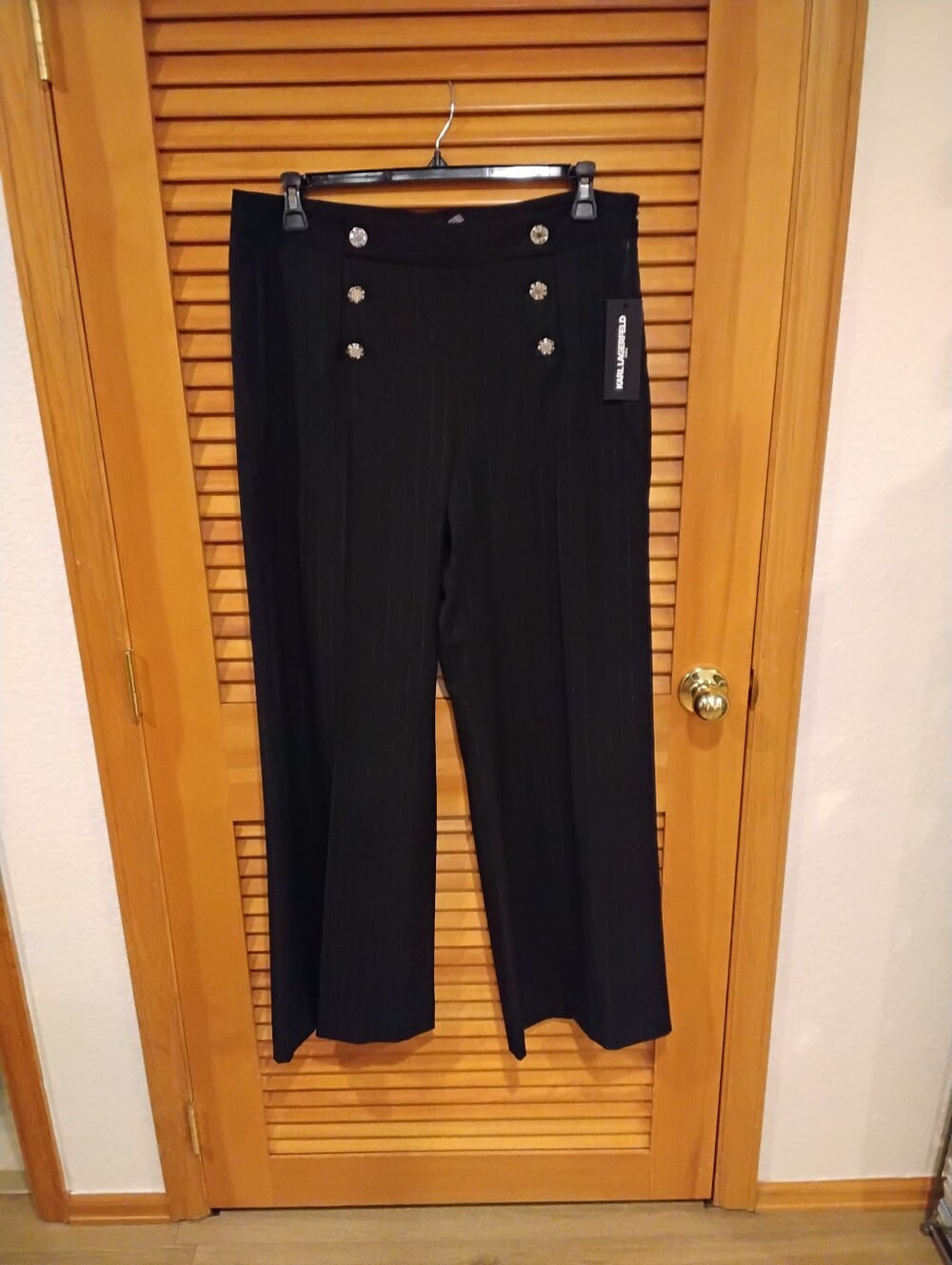 NWT Karl Lagerfeld Silver Pinstriped Black Pants 14 Firm Price